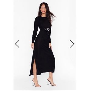 NWT- Nasty Gal Black Shimmer Dress with High Slit
